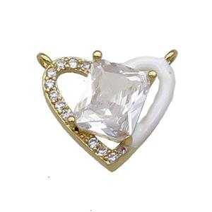 Copper Heart Pendant Pave Zircon With 2loops White Enamel Gold Plated, approx 15-17.5mm [FN30924]