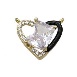 Copper Heart Pendant Pave Zircon Black Enamel Gold Plated, approx 15-17.5mm [FN30925]