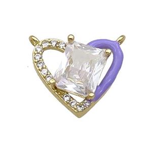 Copper Heart Pendant Pave Zircon Lavender Enamel Gold Plated, approx 15-17.5mm [FN30928]