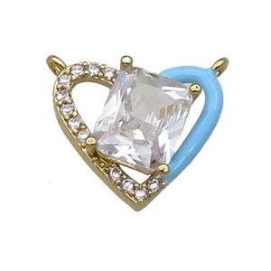 Copper Heart Pendant Pave Zircon Blue Enamel Gold Plated, approx 15-17.5mm [FN30929]
