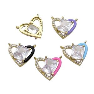 Copper Heart Pendant Pave Zircon Mix Enamel Gold Plated, approx 15-17.5mm [FN30930]