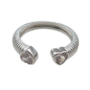 Copper Ring Pave Zircon Heart Platinum Plated, approx 5mm, 18mm dia [FN30931]