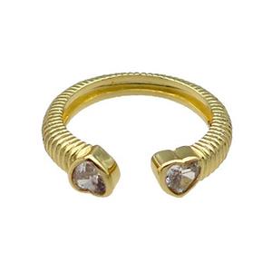 Copper Ring Pave Zircon Heart Gold Plated, approx 5mm, 18mm dia [FN30932]