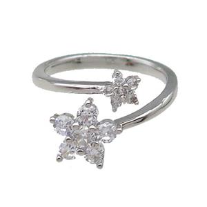 Copper Ring Pave Zircon Flower Platinum Plated, approx 6.5mm, 9.5mm, 18mm dia [FN30933]