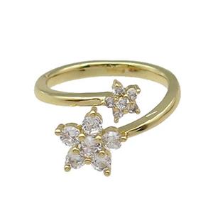 Copper Ring Pave Zircon Flower Gold Plated, approx 6.5mm, 9.5mm, 18mm dia [FN30934]