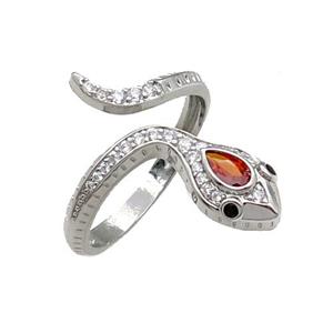 Copper Snake Ring Pave Zircon Platinum Plated, approx 7-25mm, 18mm dia [FN30935]