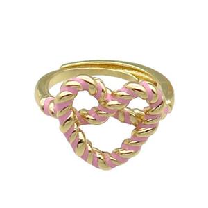 Copper Heart Ring Pink Enamel Adjustable Gold Plated, approx 15mm, 18mm dia [FN30937]