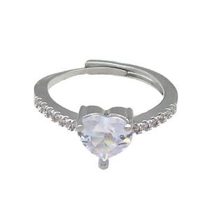 Copper Heart Ring Pave Zircon Adjustable Platinum Plated, approx 8mm, 18mm dia [FN30938]