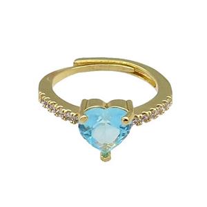 Copper Heart Ring Pave Zircon Adjustable Gold Plated, approx 8mm, 18mm dia [FN30941]