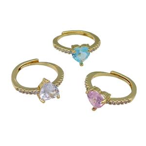 Copper Heart Ring Pave Zircon Adjustable Gold Plated Mix, approx 8mm, 18mm dia [FN30942]