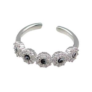 Copper Ring Pave Zircon Black Enamel Evil Eye Platinum Plated, approx 5mm, 18mm dia [FN30944]