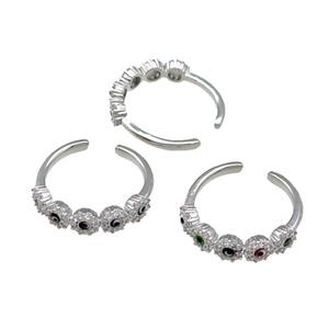 Copper Ring Pave Zircon Enamel Evil Eye Platinum Plated Mixed, approx 5mm, 18mm dia [FN30949]
