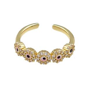 Copper Ring Pave Zircon Pink Enamel Evil Eye Gold Plated, approx 5mm, 18mm dia [FN30951]