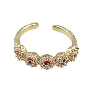 Copper Ring Pave Zircon Red Enamel Evil Eye Gold Plated, approx 5mm, 18mm dia [FN30953]