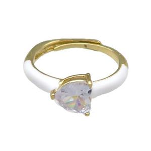 Copper Ring Heart White Enamel Adjustable Gold Plated, approx 7mm, 18mm dia [FN30957]