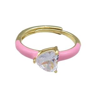Copper Ring Heart Pink Enamel Adjustable Gold Plated, approx 7mm, 18mm dia [FN30958]