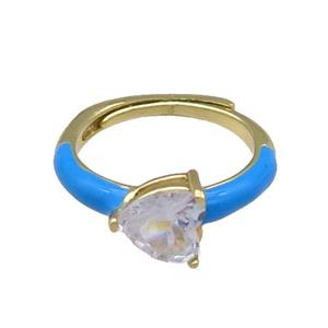 Copper Ring Heart Blue Enamel Adjustable Gold Plated, approx 7mm, 18mm dia [FN30959]