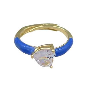 Copper Ring Heart Blue Enamel Adjustable Gold Plated, approx 7mm, 18mm dia [FN30960]