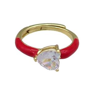 Copper Ring Heart Red Enamel Adjustable Gold Plated, approx 7mm, 18mm dia [FN30961]