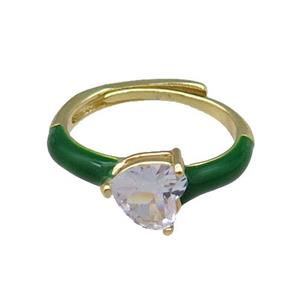 Copper Ring Heart Green Enamel Adjustable Gold Plated, approx 7mm, 18mm dia [FN30963]