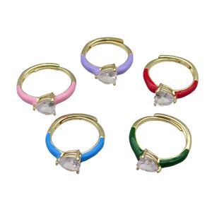 Copper Ring Heart Enamel Adjustable Gold Plated Mixed, approx 7mm, 18mm dia [FN30964]