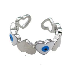 Copper Heart Ring White Enamel Evil Eye Platinum Plated, approx 6mm, 18mm dia [FN30965]