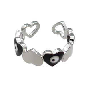 Copper Heart Ring Black Enamel Evil Eye Platinum Plated, approx 6mm, 18mm dia [FN30966]