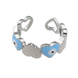 Copper Heart Ring Blue Enamel Evil Eye Platinum Plated, approx 6mm, 18mm dia [FN30967]