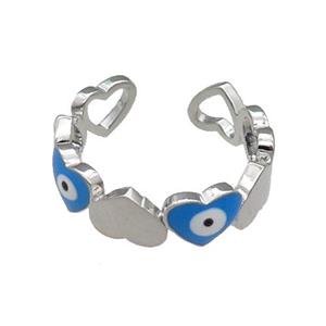 Copper Heart Ring Blue Enamel Evil Eye Platinum Plated, approx 6mm, 18mm dia [FN30968]