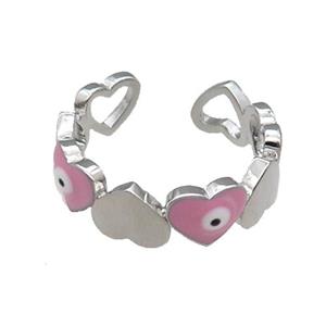 Copper Heart Ring Pink Enamel Evil Eye Platinum Plated, approx 6mm, 18mm dia [FN30969]