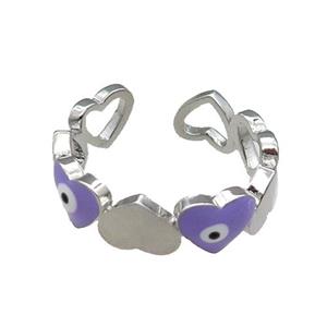 Copper Heart Ring Lavender Enamel Evil Eye Platinum Plated, approx 6mm, 18mm dia [FN30970]