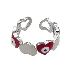 Copper Heart Ring Red Enamel Evil Eye Platinum Plated, approx 6mm, 18mm dia [FN30971]