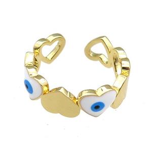 Copper Heart Ring White Enamel Evil Eye Gold Plated, approx 6mm, 18mm dia [FN30973]