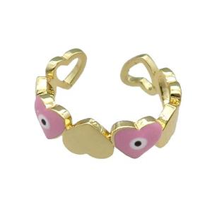 Copper Heart Ring Pink Enamel Evil Eye Gold Plated, approx 6mm, 18mm dia [FN30975]