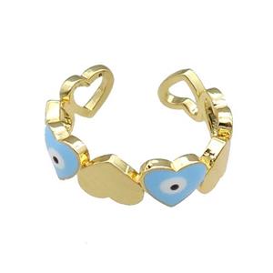 Copper Heart Ring Blue Enamel Evil Eye Gold Plated, approx 6mm, 18mm dia [FN30976]