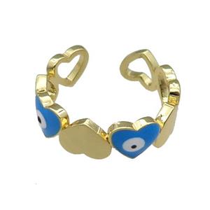 Copper Heart Ring Blue Enamel Evil Eye Gold Plated, approx 6mm, 18mm dia [FN30978]