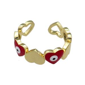 Copper Heart Ring Red Enamel Evil Eye Gold Plated, approx 6mm, 18mm dia [FN30979]