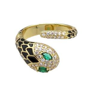Copper Snake Ring Pave Zircon Black Enamel Gold Plated, approx 9.5mm, 18mm dia [FN30982]