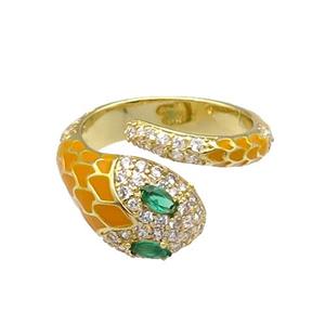Copper Snake Ring Pave Zircon Ornage Enamel Gold Plated, approx 9.5mm, 18mm dia [FN30986]