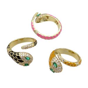Copper Snake Ring Pave Zircon Enamel Gold Plated Mix, approx 9.5mm, 18mm dia [FN30987]