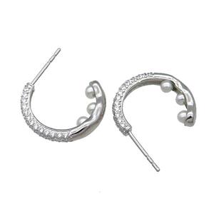 Copper Stud Earring Pave Zircon Platinum Plated, approx 18mm dia [FN30988]
