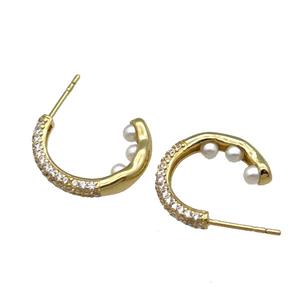 Copper Stud Earring Pave Zircon Gold Plated, approx 18mm dia [FN30989]