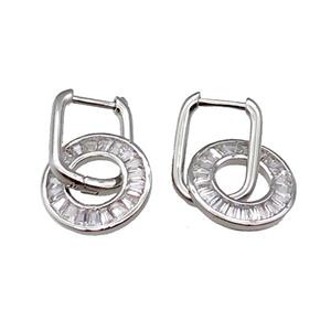 Copper Latchback Earring With Circle Pave Zircon Platinum plated, approx 15mm, 12x16mm [FN30990]