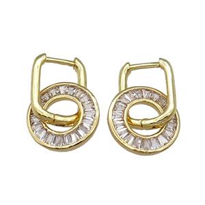 Copper Latchback Earring With Circle Pave Zircon Gold plated, approx 15mm, 12x16mm [FN30991]
