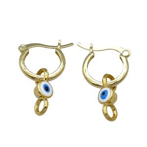 Copper Latchback Earring With White Enamel Evil Eye Gold Plated, approx 6-16mm, 15mm [FN30994]