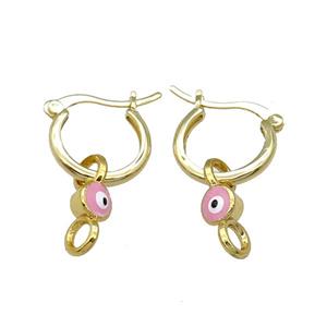Copper Latchback Earring With Pink Enamel Evil Eye Gold Plated, approx 6-16mm, 15mm [FN30995]