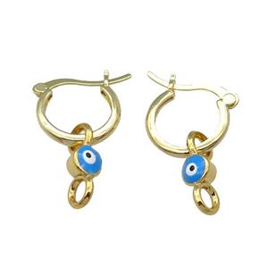 Copper Latchback Earring With Blue Enamel Evil Eye Gold Plated, approx 6-16mm, 15mm [FN30996]