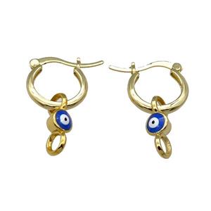 Copper Latchback Earring With Blue Enamel Evil Eye Gold Plated, approx 6-16mm, 15mm [FN30997]