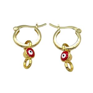 Copper Latchback Earring With Red Enamel Evil Eye Gold Plated, approx 6-16mm, 15mm [FN30998]