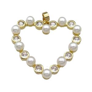 Copper Heart Pendant Pave Zircon Pearlized Glass Gold Plated, approx 30mm [FN31000]